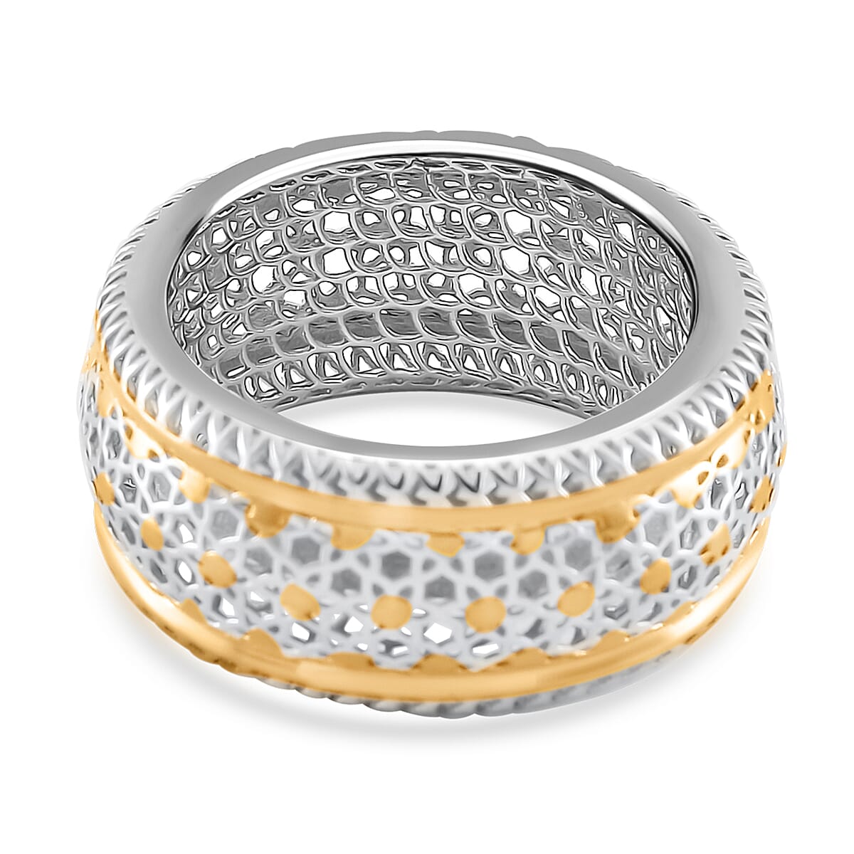 D'Joy GeoMesh Collection Band Ring in 14K YG and Rhodium Over Sterling Silver (Size 10.0) 2.70 Grams