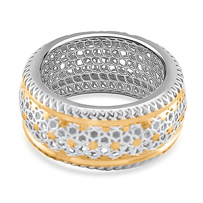 D'Joy GeoMesh Collection Band Ring in 14K YG and Rhodium Over Sterling Silver (Size 10.0) 2.70 Grams