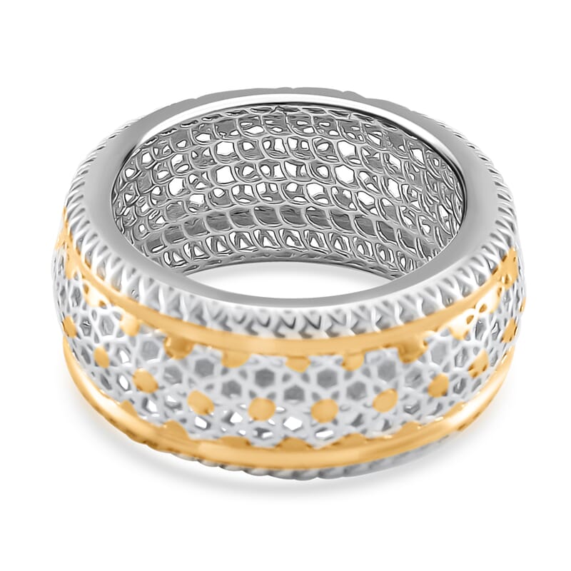 D'Joy GeoMesh Collection Band Ring in 14K YG and Rhodium Over Sterling Silver (Size 10.0) 2.70 Grams