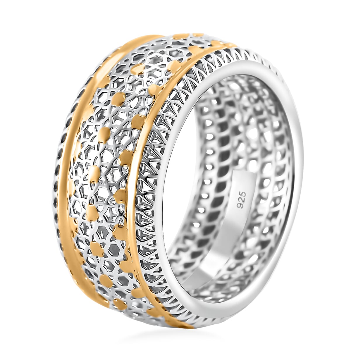 Band Ring in 14K YG and Rhodium Over Sterling Silver (Size 8.0) 2.70 Grams image number 2