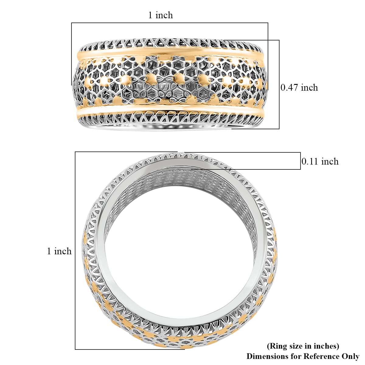 Band Ring in 14K YG and Rhodium Over Sterling Silver (Size 8.0) 2.70 Grams image number 4