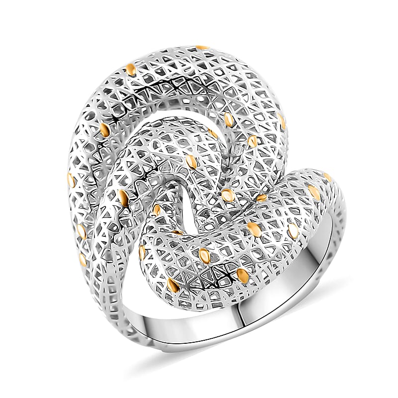 D'Joy GeoMesh Collection Fancy Ring in 14K YG and Rhodium Over Sterling Silver (Size 10.0) 3.10 Grams