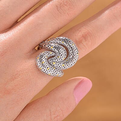 D'Joy GeoMesh Collection Fancy Ring in 14K YG and Rhodium Over Sterling Silver (Size 10.0) 3.10 Grams