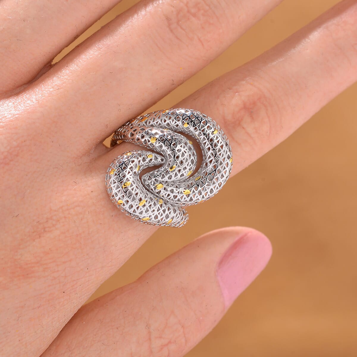 Fancy Ring in 14K YG and Rhodium Over Sterling Silver (Size 8.0) 3.10 Grams image number 1
