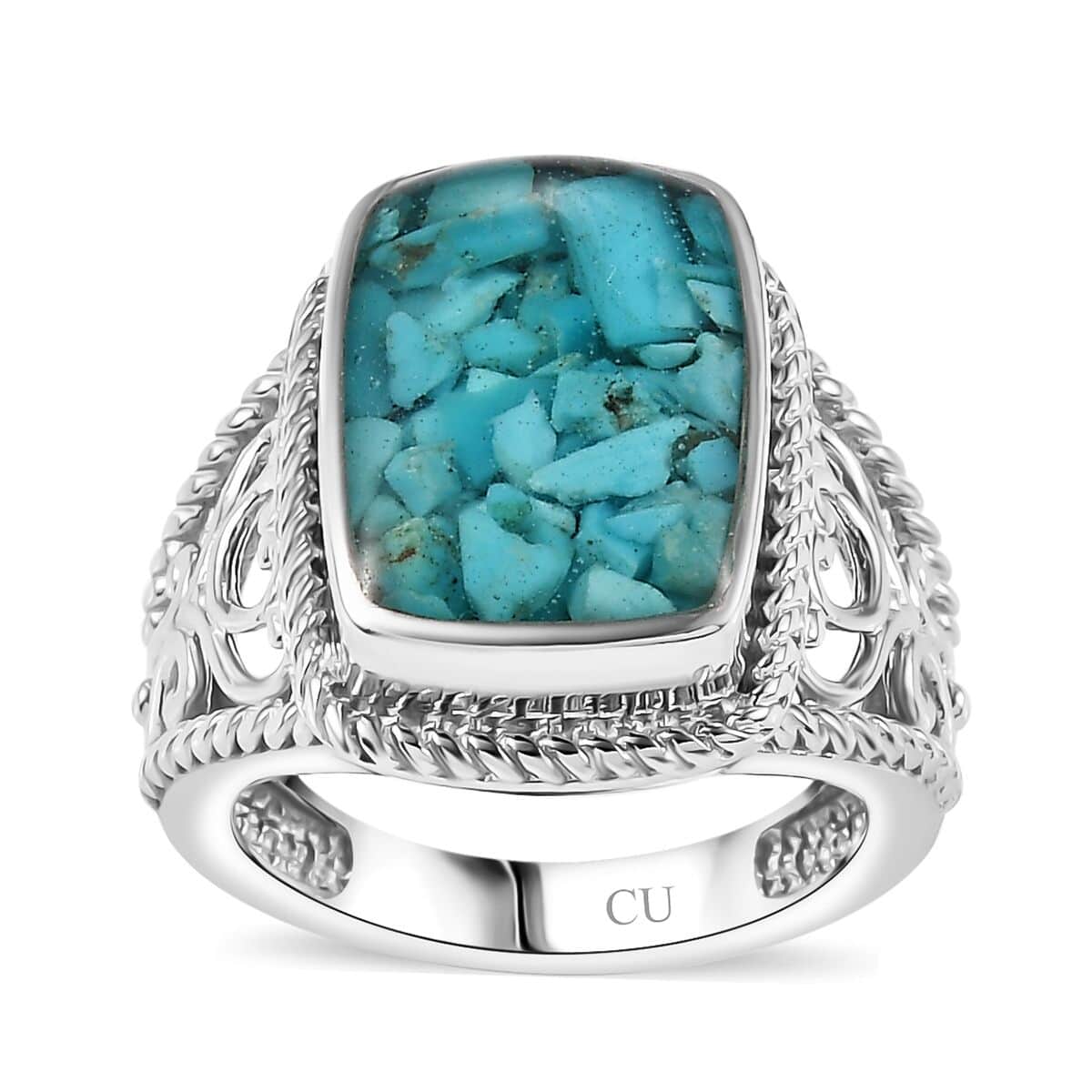 Matrix Sleeping Beauty Turquoise Solitaire Ring in Platinum Over Copper with Magnet (Size 10.0) 8.00 ctw image number 0