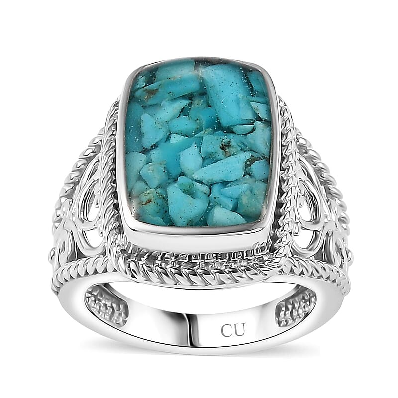 Matrix Sleeping Beauty Turquoise 8.00 ctw Solitaire Ring in Platinum Over Copper with Magnet (Size 10.0)