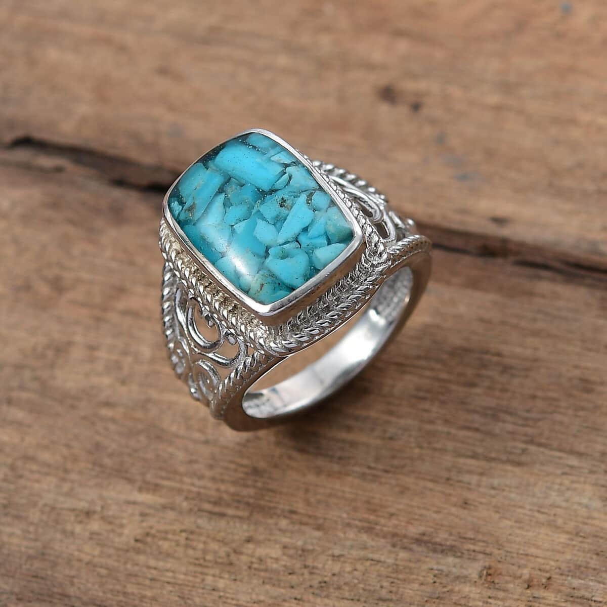 Matrix Sleeping Beauty Turquoise Solitaire Ring in Platinum Over Copper with Magnet (Size 10.0) 8.00 ctw image number 1