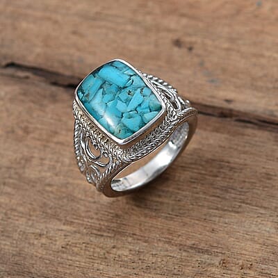Matrix Sleeping Beauty Turquoise 8.00 ctw Solitaire Ring in Platinum Over Copper with Magnet (Size 10.0)
