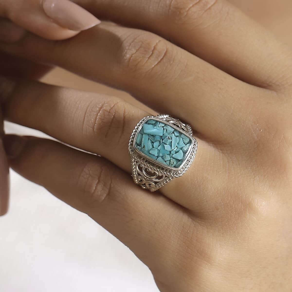 Matrix Sleeping Beauty Turquoise Solitaire Ring in Platinum Over Copper with Magnet (Size 10.0) 8.00 ctw image number 2