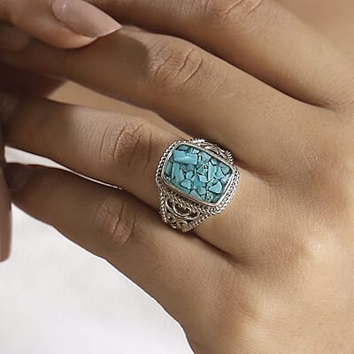 Matrix Sleeping Beauty Turquoise 8.00 ctw Solitaire Ring in Platinum Over Copper with Magnet (Size 10.0)