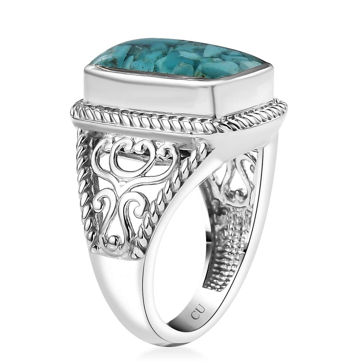 Matrix Sleeping Beauty Turquoise Solitaire Ring in Platinum Over Copper with Magnet (Size 10.0) 8.00 ctw image number 3