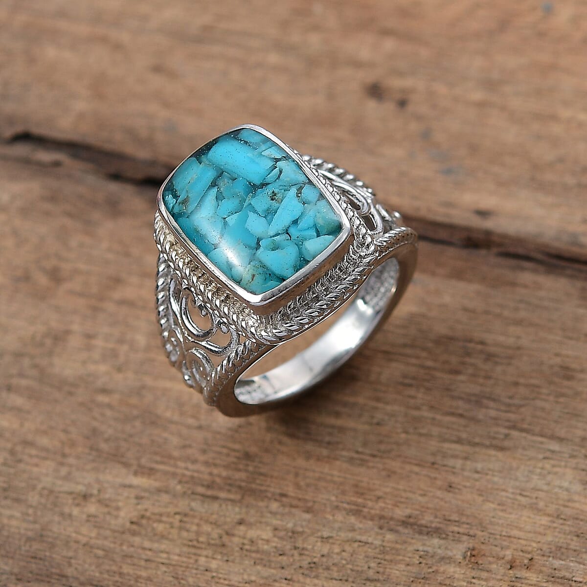Matrix Sleeping Beauty Turquoise 8.00 ctw Solitaire Ring in Platinum Over Copper with Magnet (Size 6.0) image number 1