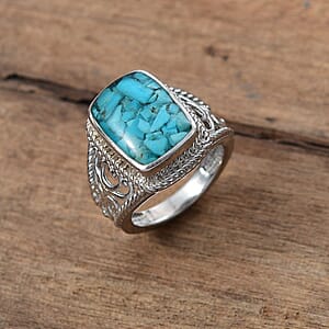 Matrix Sleeping Beauty Turquoise 8.00 ctw Solitaire Ring in Platinum Over Copper with Magnet (Size 6.0)