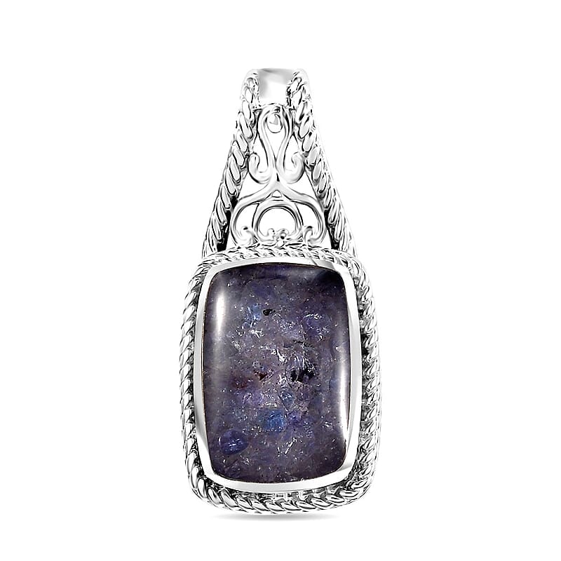 Matrix Tanzanite 8.00 ctw Solitaire Pendant without Chain in Platinum Over Copper with Magnet