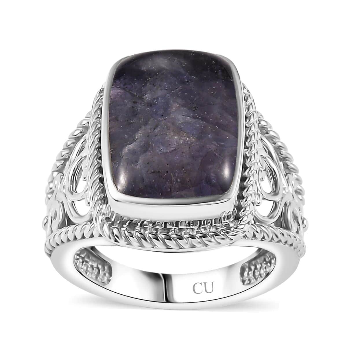 Matrix Tanzanite 5.50 ctw Solitaire Ring in Platinum Over Copper with Magnet (Size 10.0) image number 0