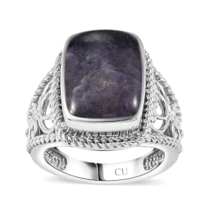 Matrix Tanzanite 5.50 ctw Solitaire Ring in Platinum Over Copper with Magnet (Size 10.0)