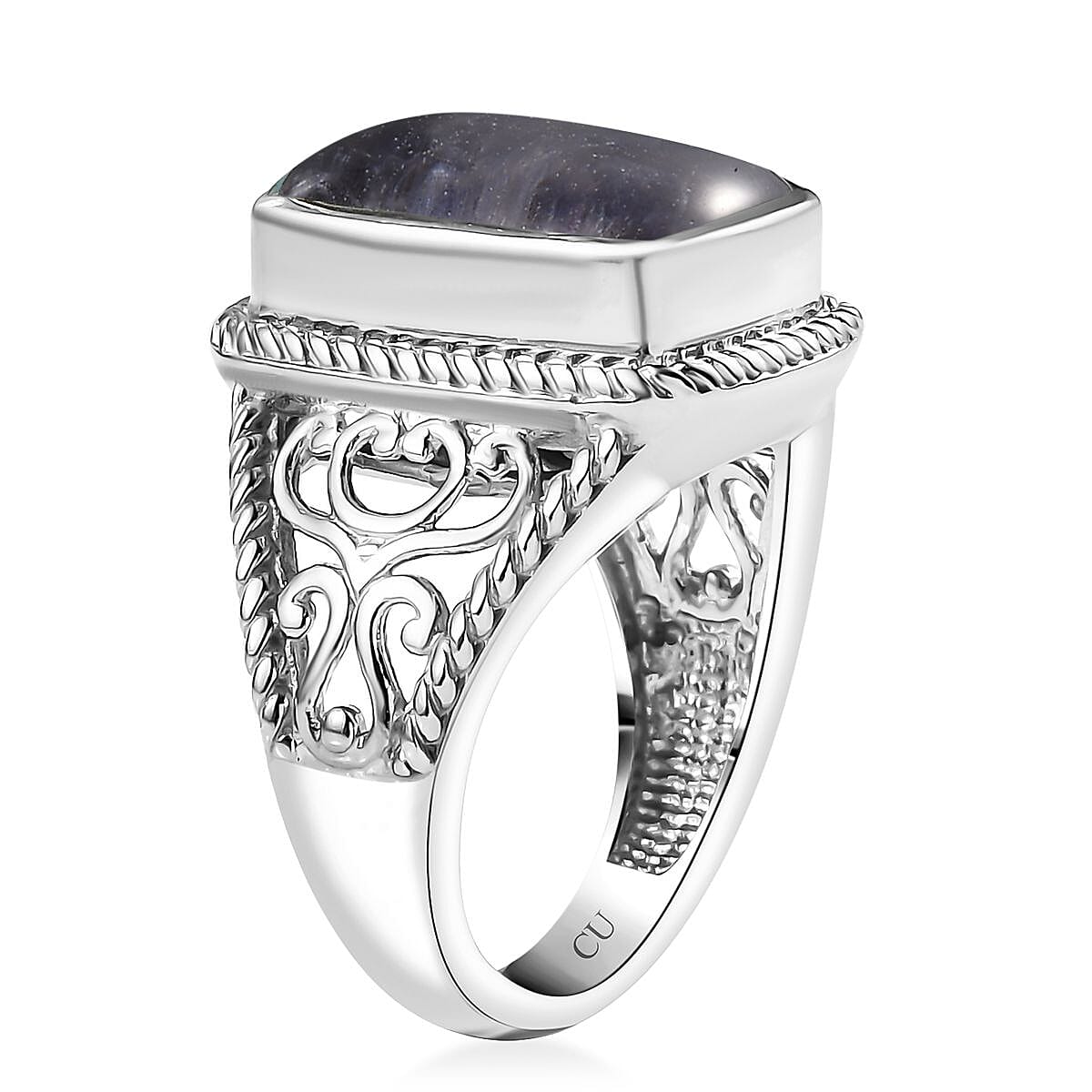 Matrix Tanzanite 5.50 ctw Solitaire Ring in Platinum Over Copper with Magnet (Size 9.0) image number 3