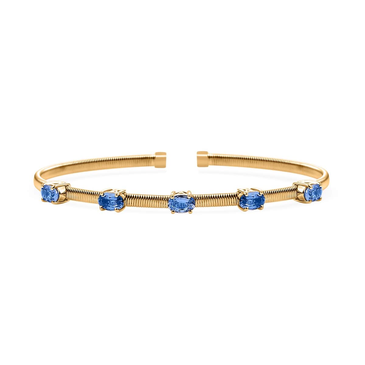 Doorbuster Luxoro Premium Ceylon Blue Sapphire 2.85 ctw Cuff Bracelet in 10K Yellow Gold (7.25 In) image number 0