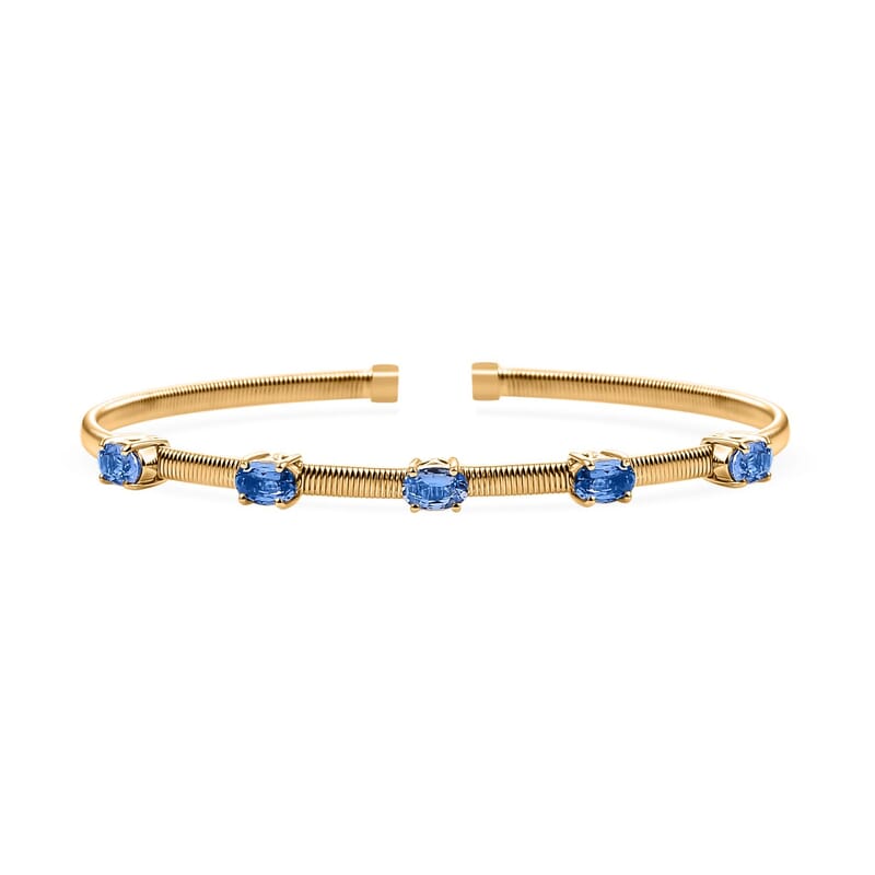 Luxoro Premium Ceylon Blue Sapphire 2.85 ctw Cuff Bracelet in 10K Yellow Gold (7.25 In)