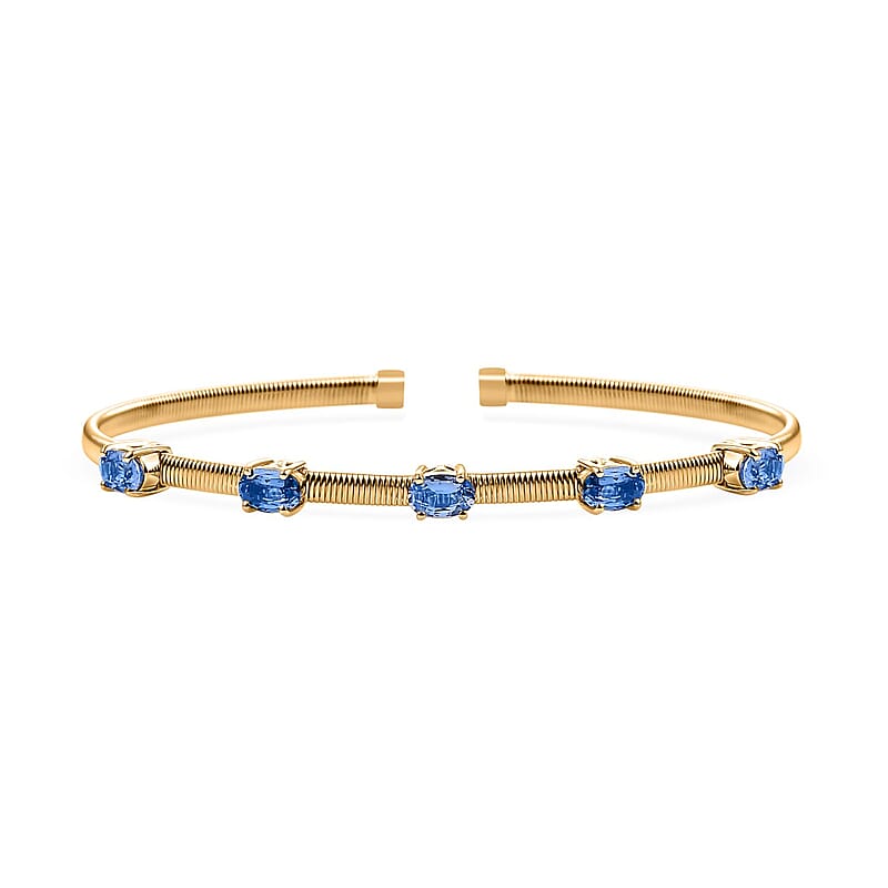 Luxoro Premium Ceylon Blue Sapphire 2.85 ctw Cuff Bracelet in 10K Yellow Gold (7.25 In)