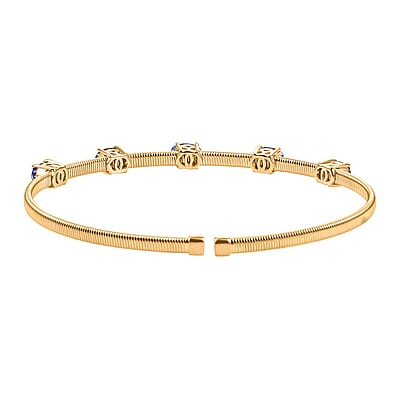 Luxoro Premium Ceylon Blue Sapphire 2.85 ctw Cuff Bracelet in 10K Yellow Gold (7.25 In)