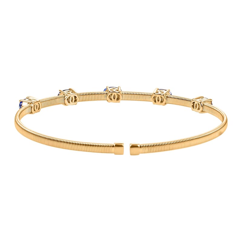 Luxoro Premium Ceylon Blue Sapphire 2.85 ctw Cuff Bracelet in 10K Yellow Gold (7.25 In)