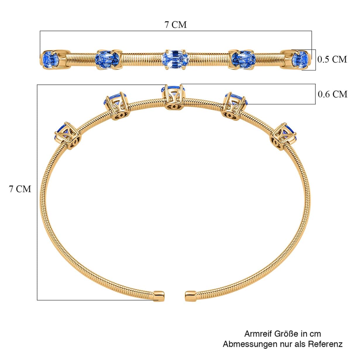 Doorbuster Luxoro Premium Ceylon Blue Sapphire 2.85 ctw Cuff Bracelet in 10K Yellow Gold (7.25 In) image number 5