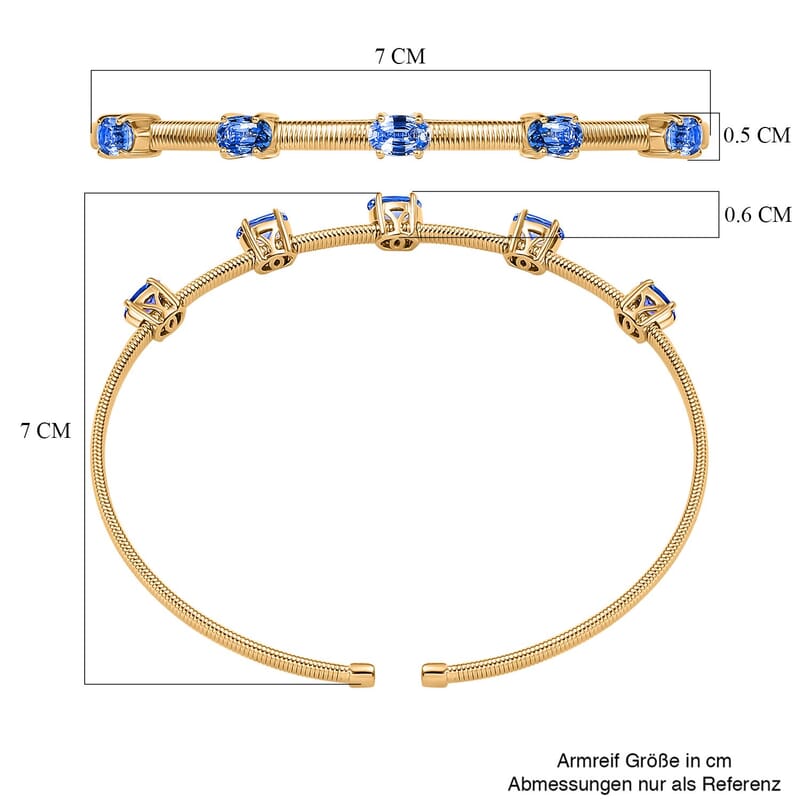 Luxoro Premium Ceylon Blue Sapphire 2.85 ctw Cuff Bracelet in 10K Yellow Gold (7.25 In)