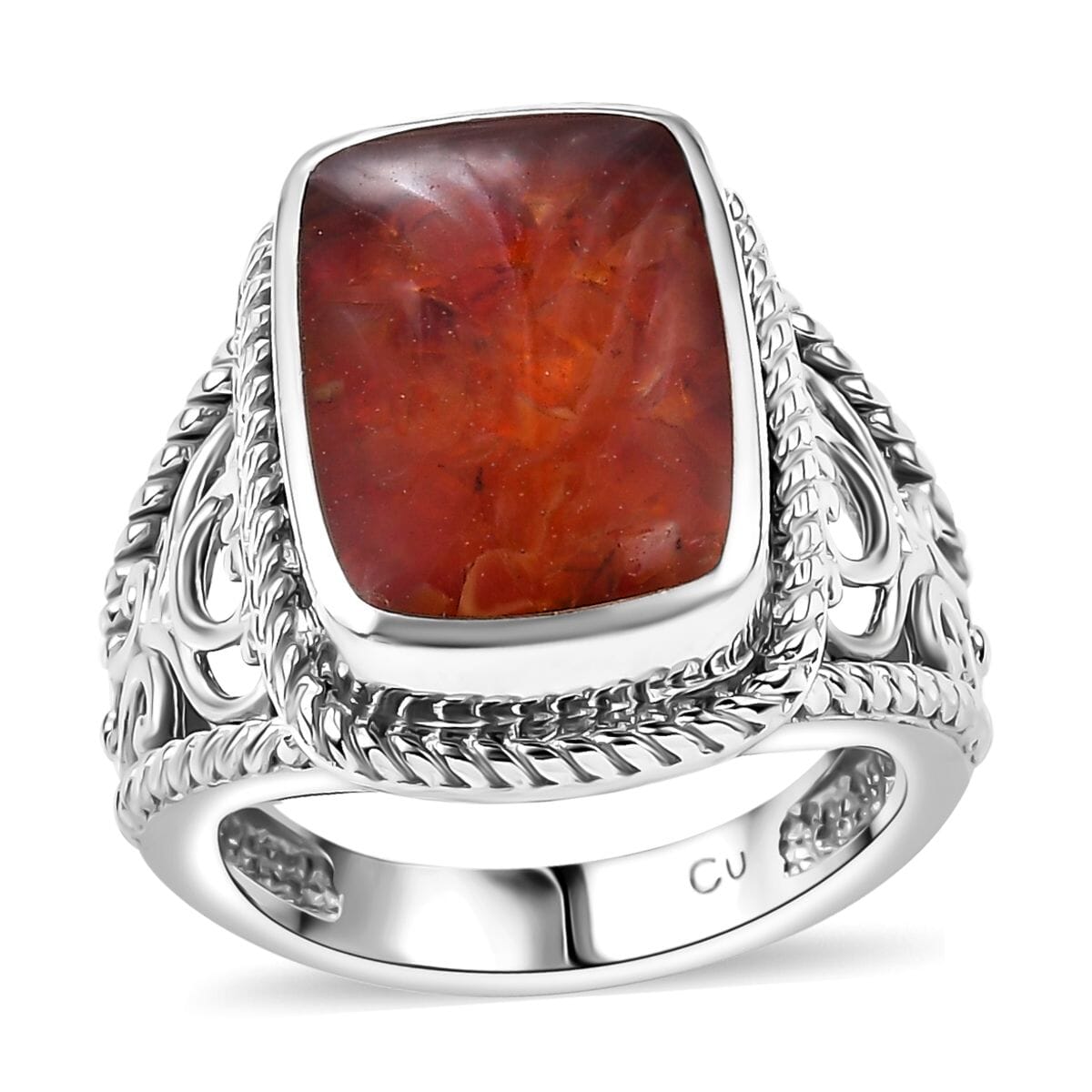 Matrix Fire Opal 8.00 ctw Ring in Platinum Over Copper with Magnet (Size 8.0) image number 0