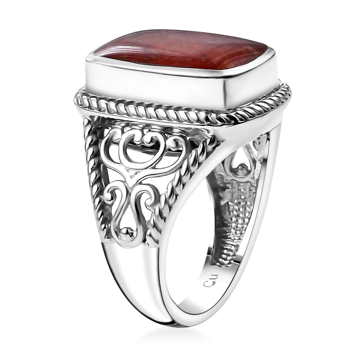 Matrix Fire Opal 8.00 ctw Ring in Platinum Over Copper with Magnet (Size 8.0) image number 3