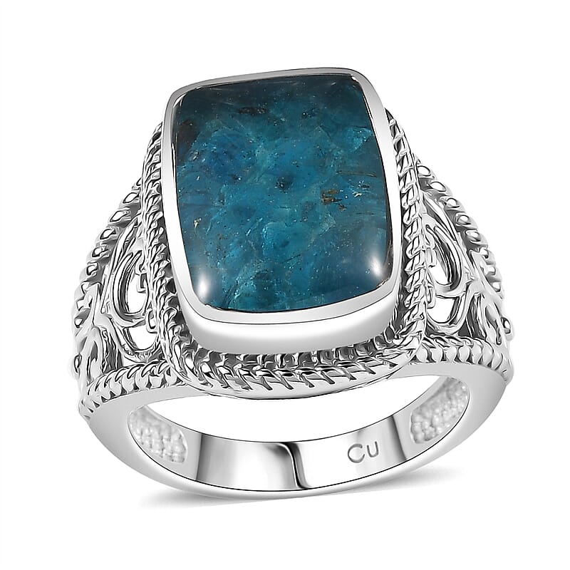 Matrix Neon Apatite 3.00 ctw Fancy Ring in Platinum Over Copper with Magnet (Size 10.0)