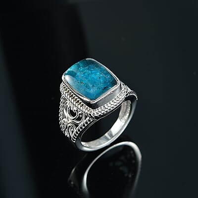 Matrix Neon Apatite 3.00 ctw Fancy Ring in Platinum Over Copper with Magnet (Size 10.0)