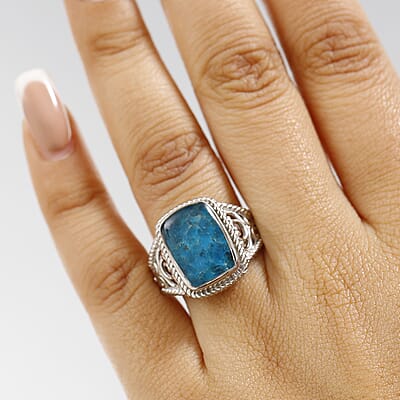 Matrix Neon Apatite 3.00 ctw Fancy Ring in Platinum Over Copper with Magnet (Size 10.0)