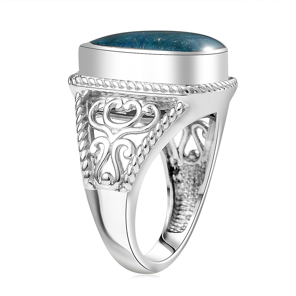 Matrix Neon Apatite 3.00 ctw Fancy Ring in Platinum Over Copper with Magnet (Size 10.0)