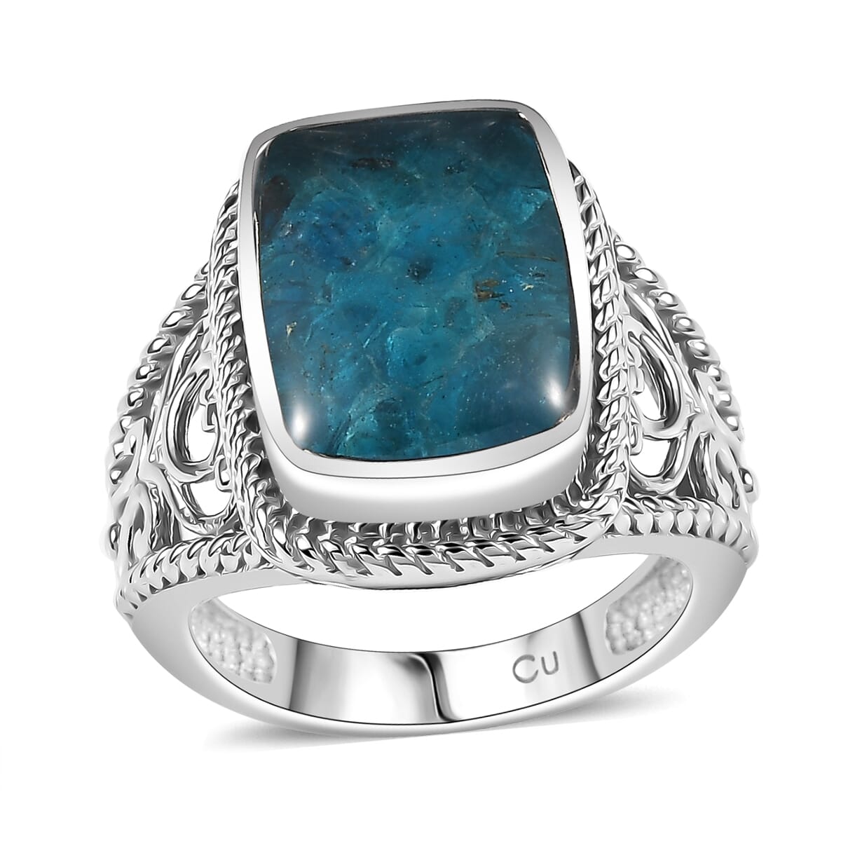 Matrix Neon Apatite 3.00 ctw Fancy Ring in Platinum Over Copper with Magnet (Size 7.0) image number 0