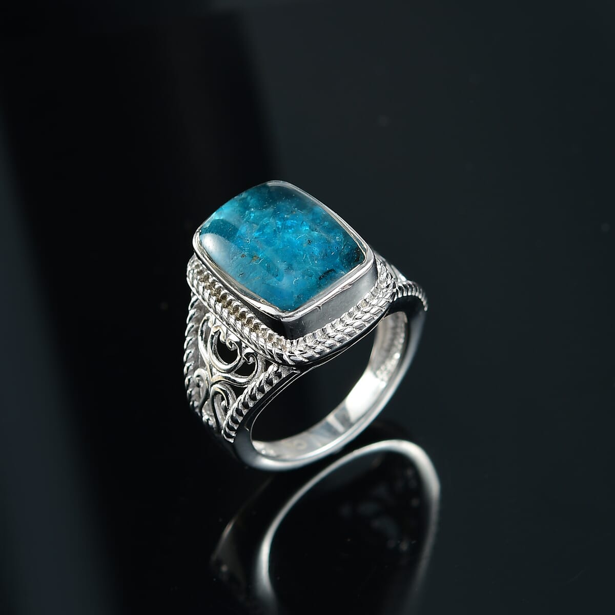 Matrix Neon Apatite 3.00 ctw Fancy Ring in Platinum Over Copper with Magnet (Size 7.0) image number 1