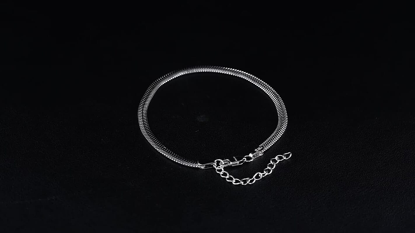 Rhodium Over Sterling Silver Herringbone Chain Bracelet (6.50-8.0In) (3.50 g)