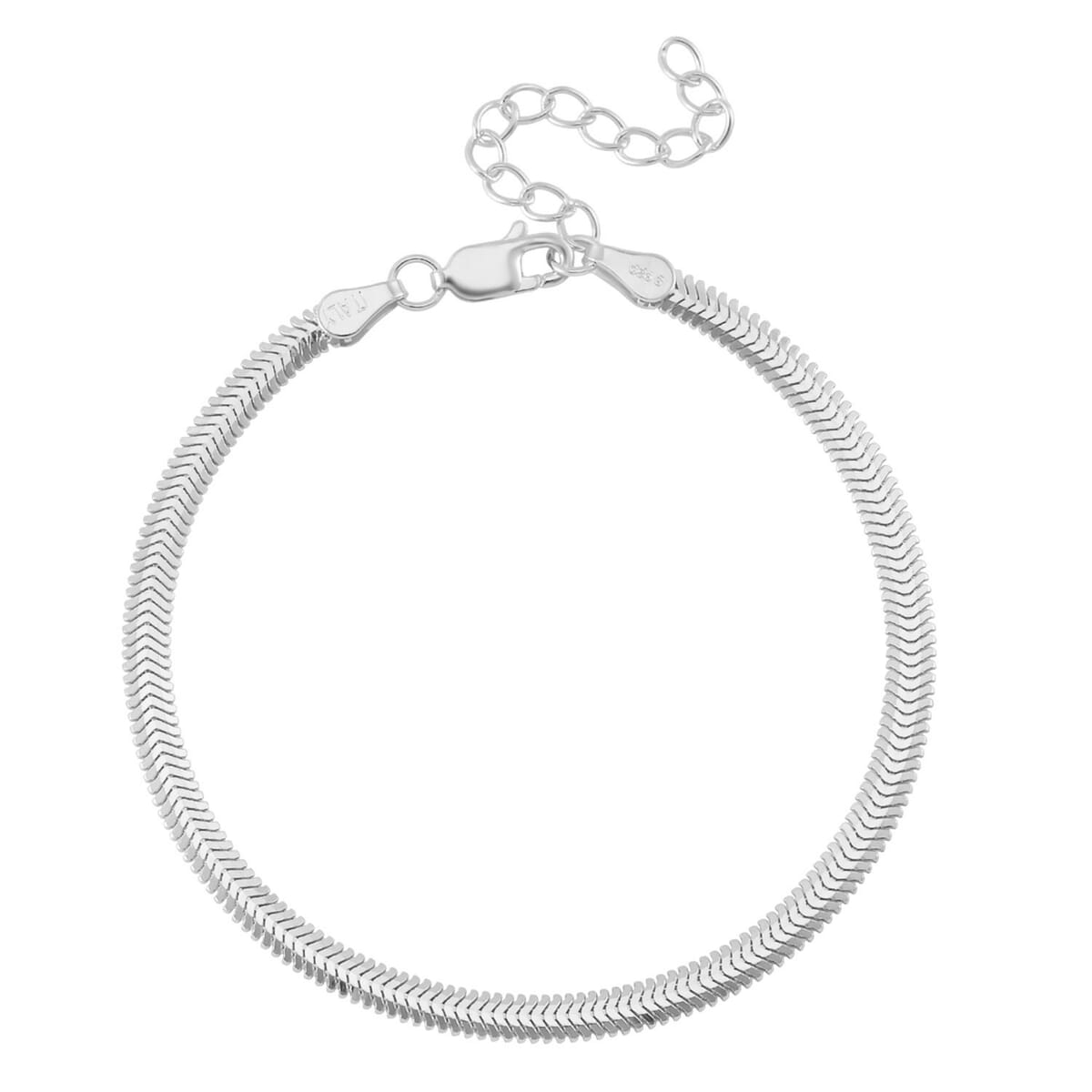 Herringbone Chain Bracelet in Rhodium Over Sterling Silver (6.50-8.0In) 3.50 Grams image number 2