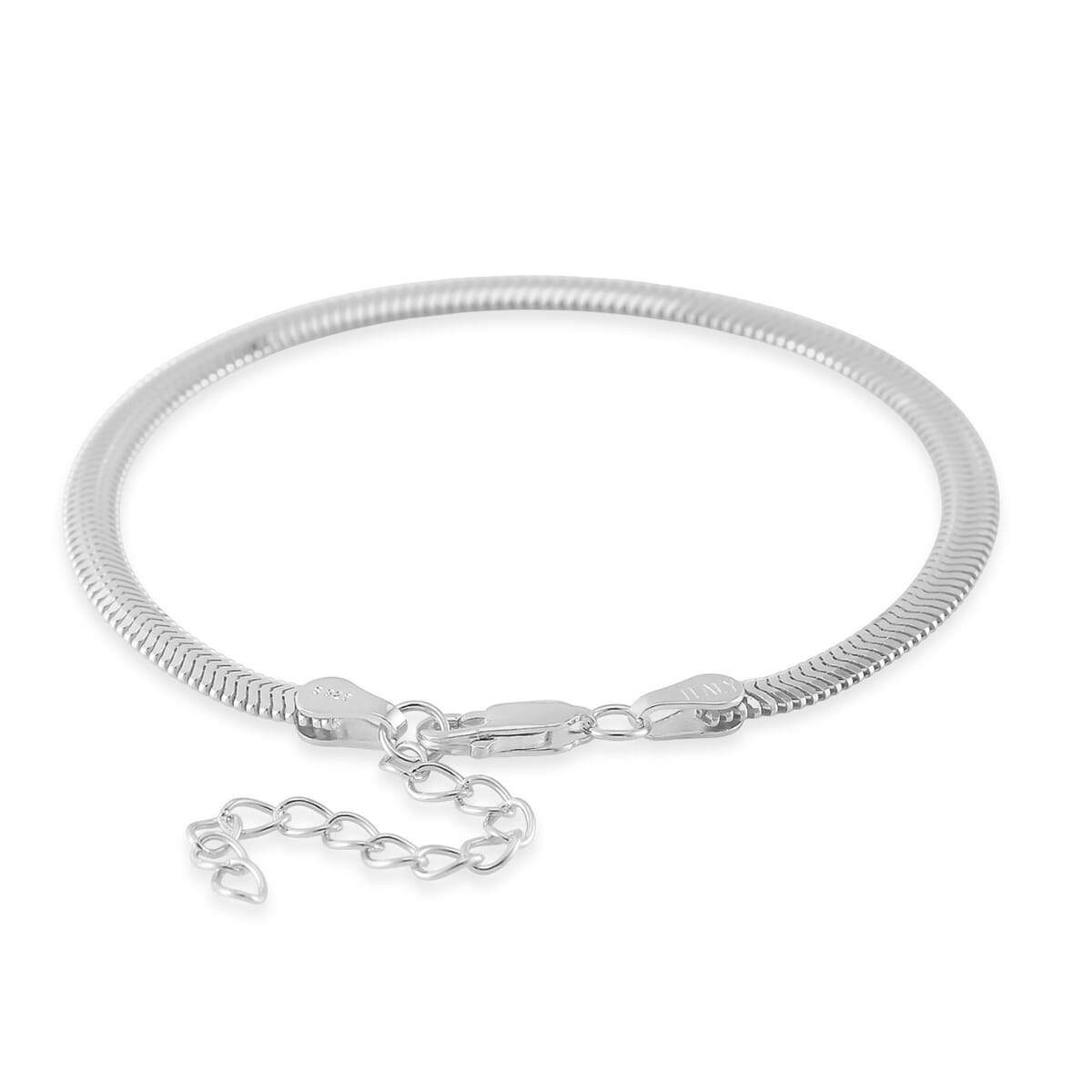 Herringbone Chain Bracelet in Rhodium Over Sterling Silver (6.50-8.0In) 3.50 Grams image number 3