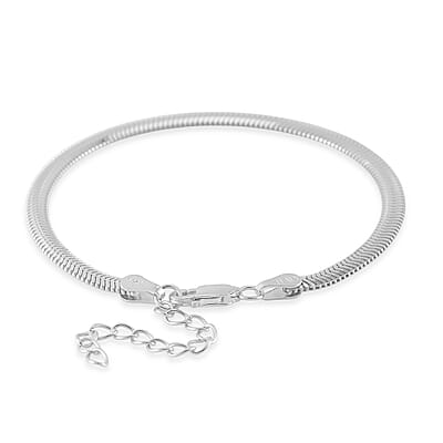 Herringbone Chain Bracelet in Rhodium Over Sterling Silver (6.50-8.0In) 3.50 Grams