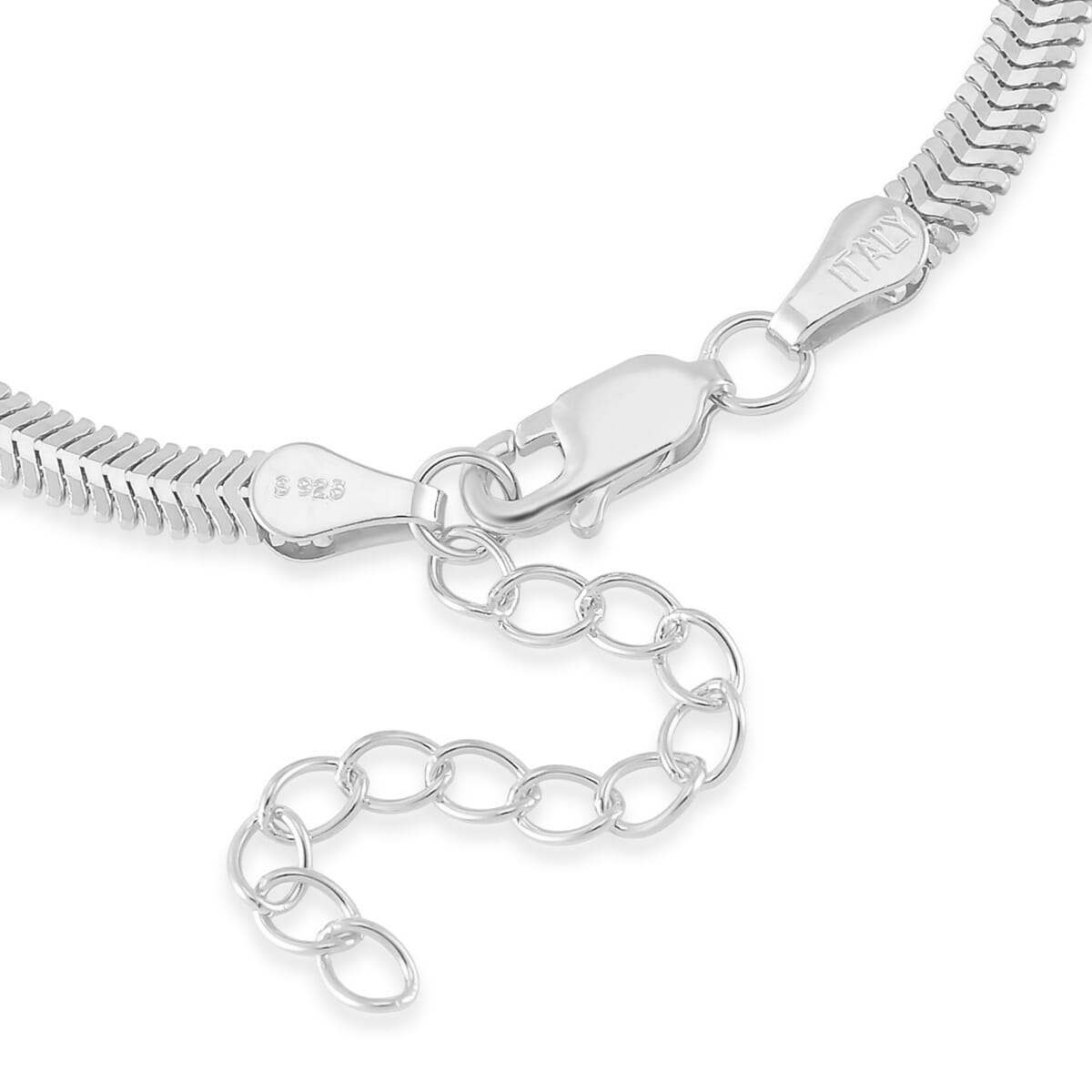 Herringbone Chain Bracelet in Rhodium Over Sterling Silver (6.50-8.0In) 3.50 Grams image number 4