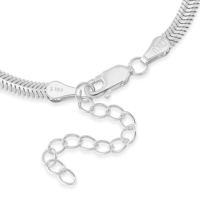 Herringbone Chain Bracelet in Rhodium Over Sterling Silver (6.50-8.0In) 3.50 Grams