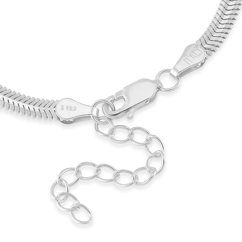Herringbone Chain Bracelet in Rhodium Over Sterling Silver (6.50-8.0In) 3.50 Grams