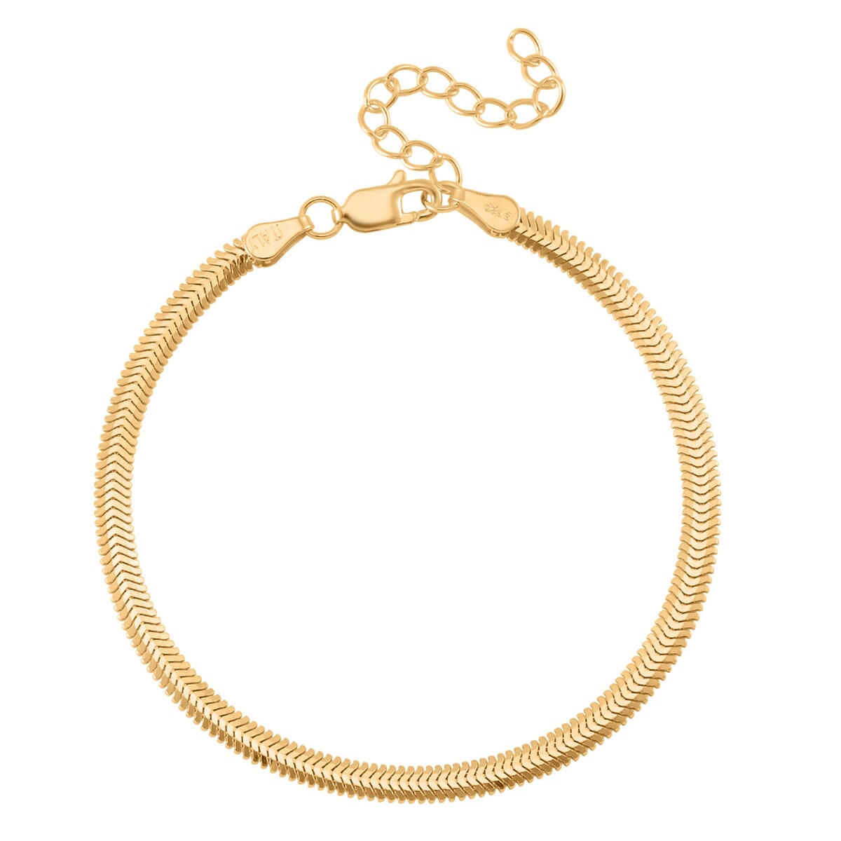 Herringbone Chain Bracelet in 14K Yellow Gold Over Sterling Silver (6.50-8.0In) 3.50 Grams image number 2