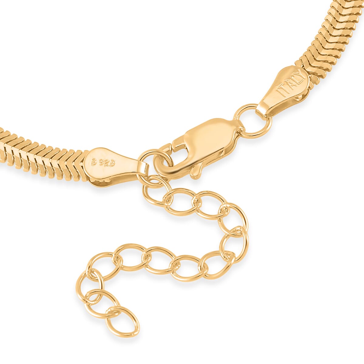 Herringbone Chain Bracelet in 14K Yellow Gold Over Sterling Silver (6.50-8.0In) 3.50 Grams image number 4