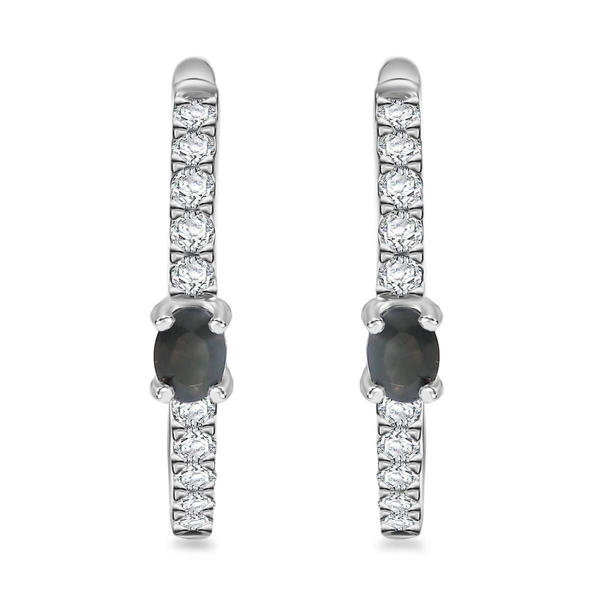 Narsipatnam Alexandrite and White Zircon 1.00 ctw Hoop Earrings in Rhodium Over Sterling Silver image number 0