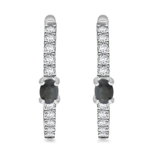 Narsipatnam Alexandrite and White Zircon 1.00 ctw Hoop Earrings in Rhodium Over Sterling Silver