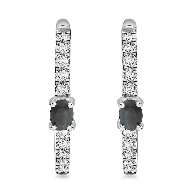 D'Joy Narsipatnam Alexandrite and White Zircon 1.00 ctw Hoop Earrings in Rhodium Over Sterling Silver