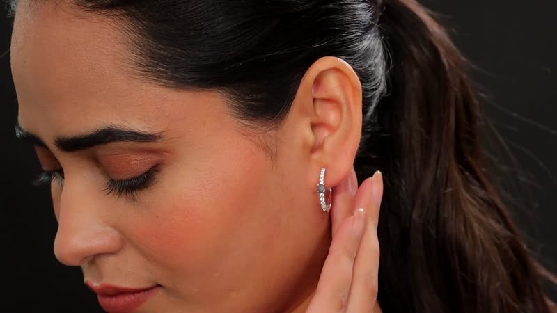 D'Joy Narsipatnam Alexandrite and White Zircon 1.00 ctw Hoop Earrings in Rhodium Over Sterling Silver