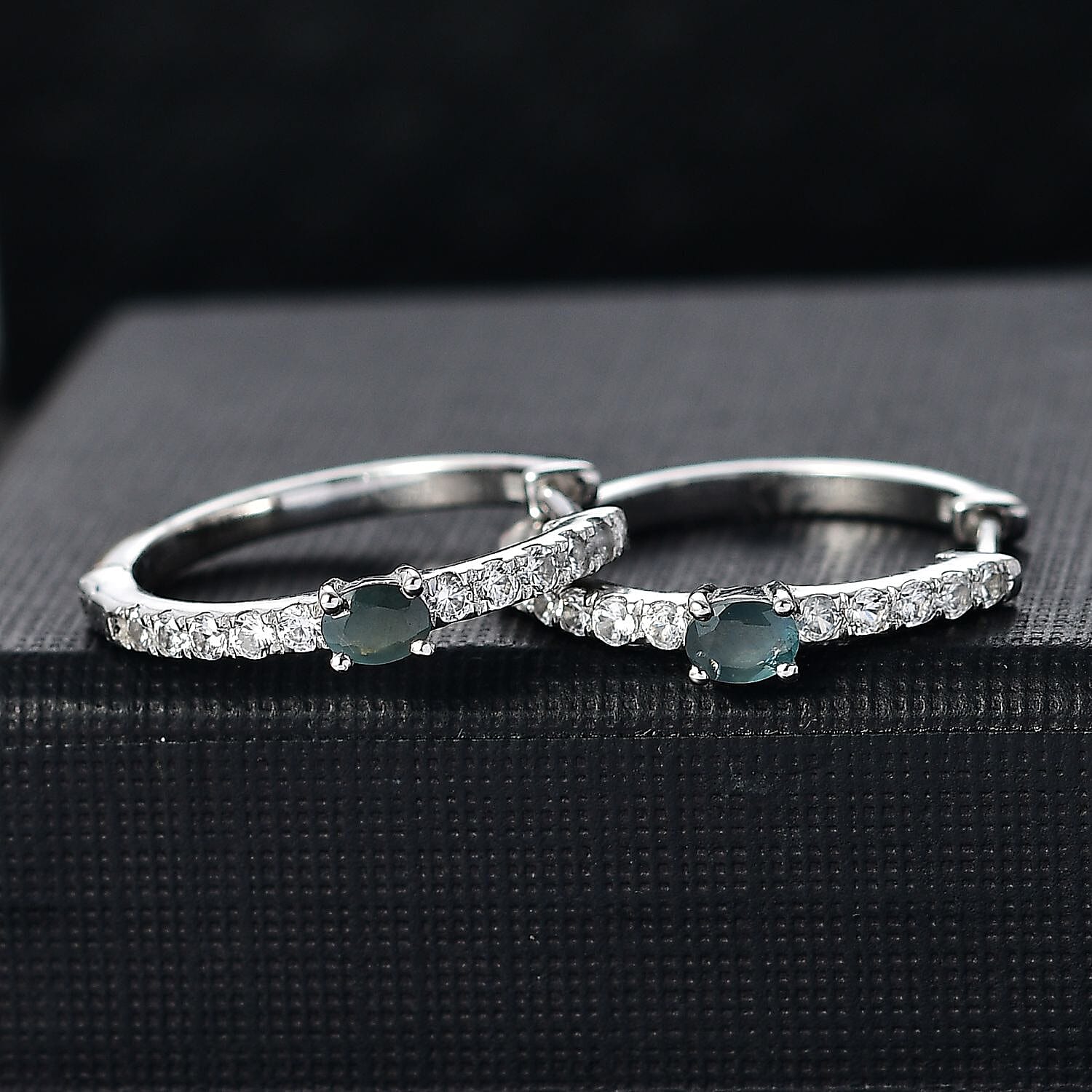 D'Joy Narsipatnam Alexandrite and White Zircon 1.00 ctw Hoop Earrings in Rhodium Over Sterling Silver